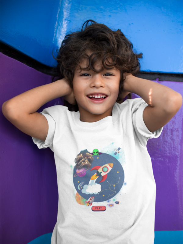 Kids Space Tshirt, Spaceship, Outerspace, Astronaut, Galaxy, Universe